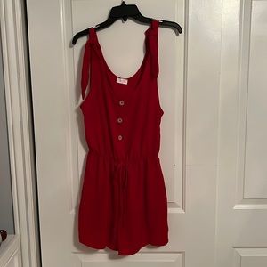 Pink Lily Red Button Up Tie Sleeve Romper Size Large
